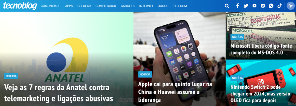 Sites de tecnologia: os 20 melhores sites para ficar atualizado em 2024 - Tecnologia Sites de tecnologia - Site TecnoBlog